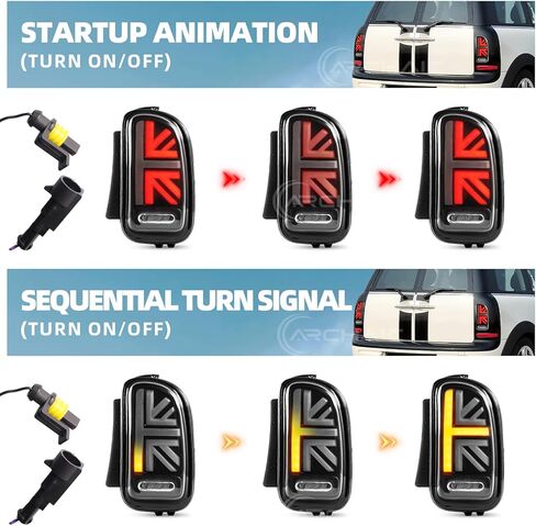 مصابيح خلفية قديمة متوافقة مع Mini Clubman R55 2007–2014 [Cooper,Cooper S,John Cooper Works]، مع رسوم متحركة لبدء التشغيل/إشارة انعطاف تسلسلية، زوج in Kuwait