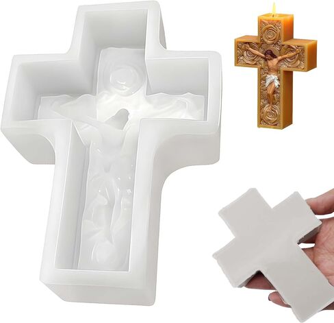 Cross Silicone Candle Mold - 3D Rose Jesus Design for Aromatherapy and Religious DIY Crafts, Easy Release, Heat-Resistant, Ideal for Church and Home Decor (White-B Style) in Saudi Arabia