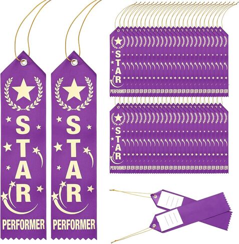 Tingjoo 50 Pcs Star Performer Award Ribbons 8 x 2 Inches Achievement Ribbons Bulk with Event Card and Rope Participation Award Prize for Competitions Classroom Activities Sports Event Employee in Kuwait