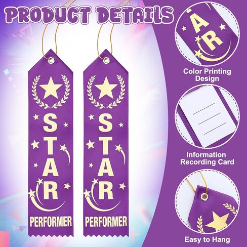 Tingjoo 50 Pcs Star Performer Award Ribbons 8 x 2 Inches Achievement Ribbons Bulk with Event Card and Rope Participation Award Prize for Competitions Classroom Activities Sports Event Employee in Kuwait