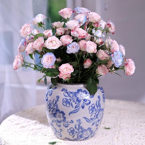 Blue and White Ceramic Vase, Vintage Porcelain Vase with Crackle Glaze, Farmhouse Rustic Oriental Decorative Centerpiece for Living Room, Dining Table, Entryway, and Bookshelf (Elegant Tall) in Saudi Arabia