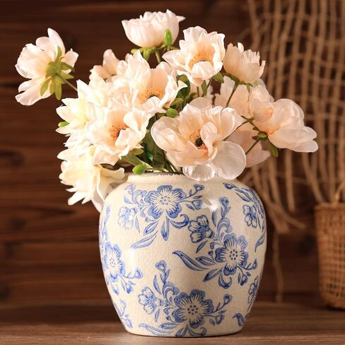 Blue and White Ceramic Vase, Vintage Porcelain Vase with Crackle Glaze, Farmhouse Rustic Oriental Decorative Centerpiece for Living Room, Dining Table, Entryway, and Bookshelf (Elegant Tall) in Saudi Arabia