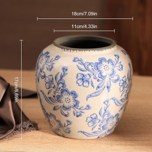 Blue and White Ceramic Vase, Vintage Porcelain Vase with Crackle Glaze, Farmhouse Rustic Oriental Decorative Centerpiece for Living Room, Dining Table, Entryway, and Bookshelf (Elegant Tall) in Saudi Arabia