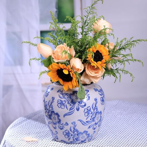 Blue and White Ceramic Vase, Vintage Porcelain Vase with Crackle Glaze, Farmhouse Rustic Oriental Decorative Centerpiece for Living Room, Dining Table, Entryway, and Bookshelf (Elegant Tall) in Saudi Arabia