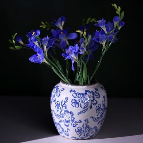 Blue and White Ceramic Vase, Vintage Porcelain Vase with Crackle Glaze, Farmhouse Rustic Oriental Decorative Centerpiece for Living Room, Dining Table, Entryway, and Bookshelf (Elegant Tall) in Saudi Arabia