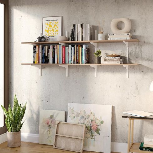 Wallniture Turin 60"x10" Floating Shelves for Wall Storage, Wall Bookshelf, Rustic Wall Shelves with Adjustable Standard Rail Bracket System, Book Shelf for Wall, Storage Shelves, Burnt in Saudi Arabia