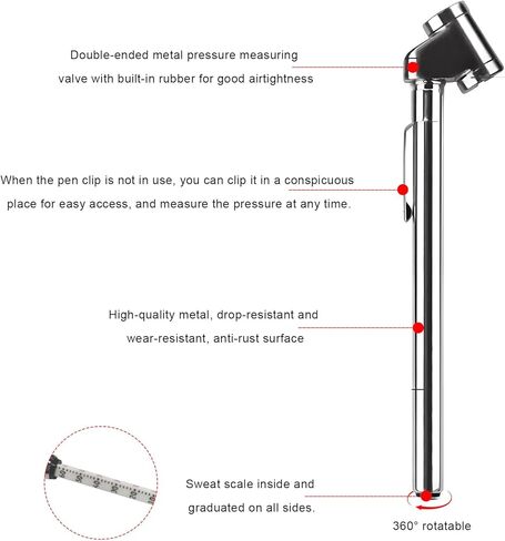 2PCS Pencil Tire Pressure Gauge, 10-120PSI Stainless Steel Dual Head Air Gauge with 4 Valve Stem Caps, Accurate Dually Chuck Wheel Gage Tire Checker for Car Truck Motorcycle in Saudi Arabia