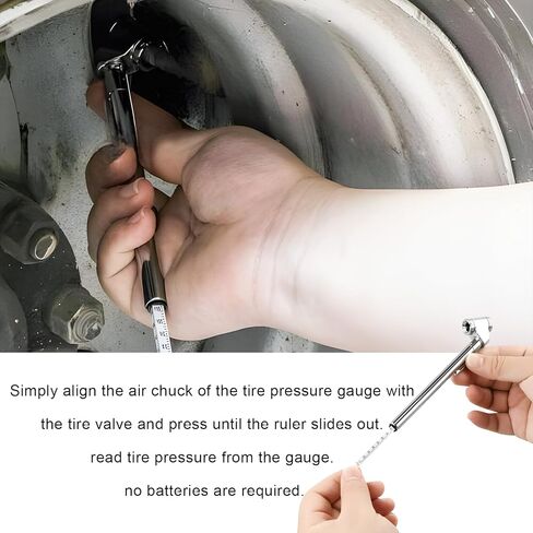 2PCS Pencil Tire Pressure Gauge, 10-120PSI Stainless Steel Dual Head Air Gauge with 4 Valve Stem Caps, Accurate Dually Chuck Wheel Gage Tire Checker for Car Truck Motorcycle in Saudi Arabia