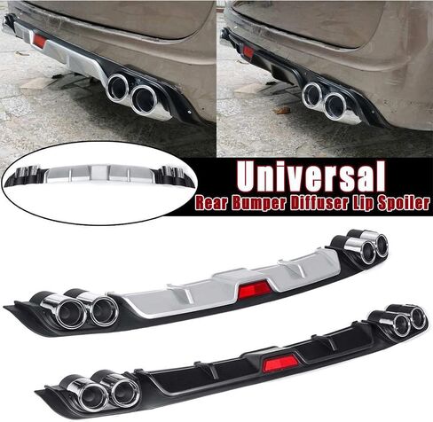 Universal Car Rear Bumper Lip Diffuser Spoiler 4 Holes Exhaust Pipe Decoration,Silver,50inch in Saudi Arabia