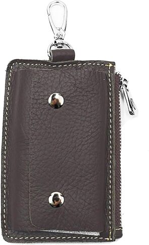 Leather Car Key Protector Case, Auto Key Pouch Car Remote Holder Hook Zipper Cover Black Key Wallet Keychain Key Bag (Snap Button Coffee) in Saudi Arabia