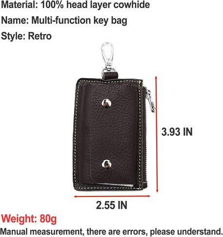 Leather Car Key Protector Case, Auto Key Pouch Car Remote Holder Hook Zipper Cover Black Key Wallet Keychain Key Bag (Snap Button Coffee) in Saudi Arabia