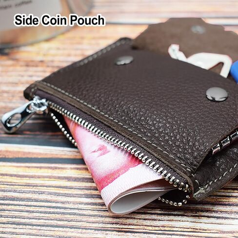 Leather Car Key Protector Case, Auto Key Pouch Car Remote Holder Hook Zipper Cover Black Key Wallet Keychain Key Bag (Snap Button Coffee) in Saudi Arabia