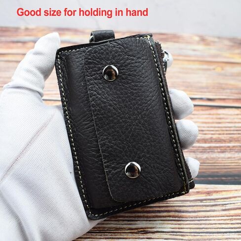 Leather Car Key Protector Case, Auto Key Pouch Car Remote Holder Hook Zipper Cover Black Key Wallet Keychain Key Bag (Snap Button Coffee) in Saudi Arabia