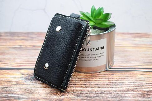 Leather Car Key Protector Case, Auto Key Pouch Car Remote Holder Hook Zipper Cover Black Key Wallet Keychain Key Bag (Snap Button Coffee) in Saudi Arabia