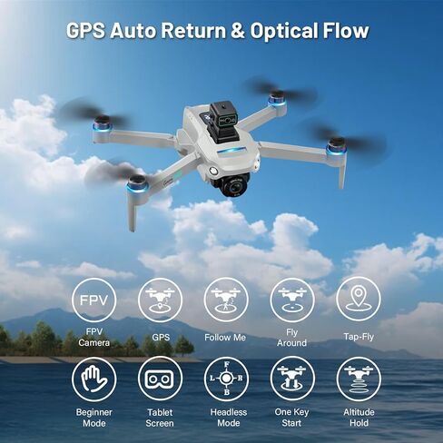 GPS بدون طيار مع الكاميرا للبالغين 4K مع محرك بدون فرش واتبع ME MODE ، وقت الطيران الطويل والمسافة ، ناقل الحركة FPV 5G وعودة السيارات ، RC Quadcopter قابلة للطي للمبتدئين والأطفال ، تحت 249G in Kuwait