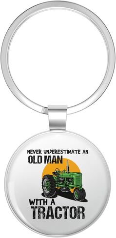 Never Underestimate An Old Man With A Tractor Stainless Steel Keychain with Ring Double Sided in Kuwait