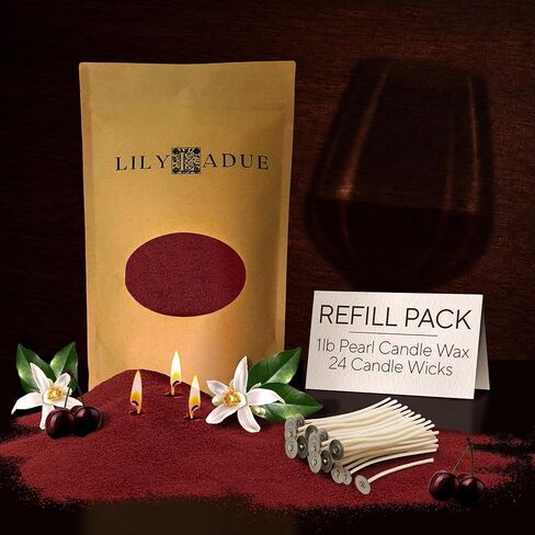 LILY LADUE Sand Candle Refill Kit - 1Lb/16Oz Cherry Scented Aroma Beads, Red Pearled Candles Sand and Wicks (24) Without Holder, Decorative Reusable Powder Pearls Bulk Wax Pearls for Refillable Set in Saudi Arabia