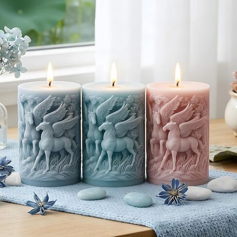 Winged Horse Relief Cylinder Candle Molds Flying Horse Pillar Silicone Candle Mold for Candles Making Resin Casting Aromatherapy Candles Handmade Wax Home Decor in Saudi Arabia