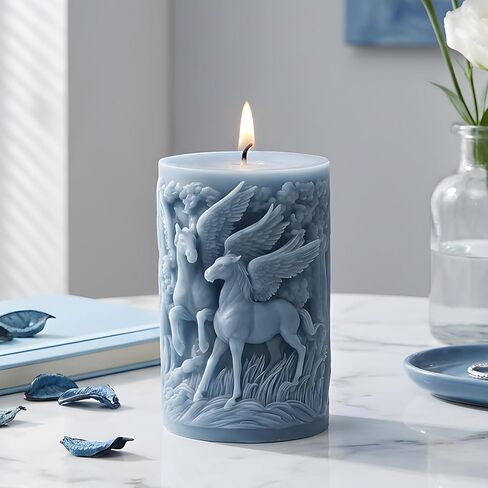 Winged Horse Relief Cylinder Candle Molds Flying Horse Pillar Silicone Candle Mold for Candles Making Resin Casting Aromatherapy Candles Handmade Wax Home Decor in Saudi Arabia