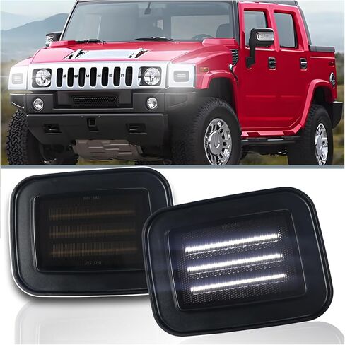 Smoke LED Front Corner Side Marker Lights Kit for 2003-2009 Hummer H2 | Switchback White DRL & Amber Sequential Turn Signals | 2-Piece Replacement Front Bumper Indicator Lights in Saudi Arabia