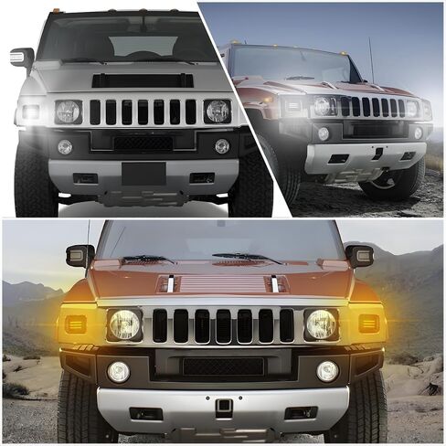 Smoke LED Front Corner Side Marker Lights Kit for 2003-2009 Hummer H2 | Switchback White DRL & Amber Sequential Turn Signals | 2-Piece Replacement Front Bumper Indicator Lights in Saudi Arabia