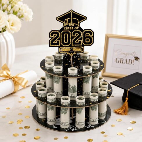 Ranfashiong Graduation Money Holder for Cash Gift Cake with 24 Bill Slots, Congrats Class of 2026 Grad Party Supplies (Black) in Saudi Arabia