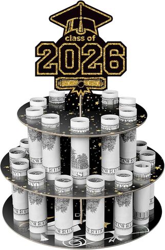 Ranfashiong Graduation Money Holder for Cash Gift Cake with 24 Bill Slots, Congrats Class of 2026 Grad Party Supplies (Black) in Saudi Arabia