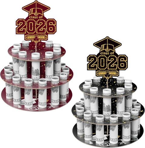Ranfashiong Graduation Money Holder for Cash Gift Cake with 24 Bill Slots, Congrats Class of 2026 Grad Party Supplies (Black) in Saudi Arabia