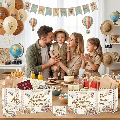 Let The Adventure Begin Gift Bag Travel Gift Wrapping Paper Bag with Greeting Card Tissue Paper for Birthday Retirement Party Decorations Baby Shower Graduation Moving Away Farewell Family Party Supplies in Kuwait