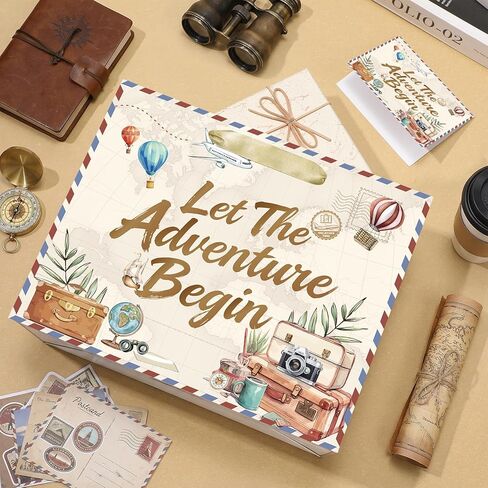 Let The Adventure Begin Gift Bag Travel Gift Wrapping Paper Bag with Greeting Card Tissue Paper for Birthday Retirement Party Decorations Baby Shower Graduation Moving Away Farewell Family Party Supplies in Kuwait