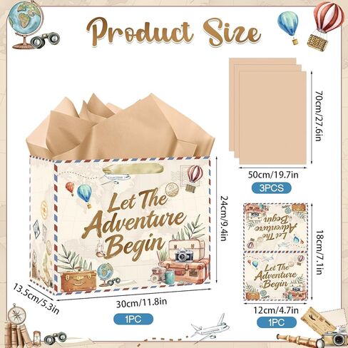 Let The Adventure Begin Gift Bag Travel Gift Wrapping Paper Bag with Greeting Card Tissue Paper for Birthday Retirement Party Decorations Baby Shower Graduation Moving Away Farewell Family Party Supplies in Kuwait
