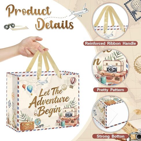 Let The Adventure Begin Gift Bag Travel Gift Wrapping Paper Bag with Greeting Card Tissue Paper for Birthday Retirement Party Decorations Baby Shower Graduation Moving Away Farewell Family Party Supplies in Kuwait