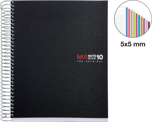 Miquelrius 47044 Notebook, 200 Sheets (10 Colour Stripes), 5 mm Square, Polypropylene Cover, Black, A5 in Saudi Arabia