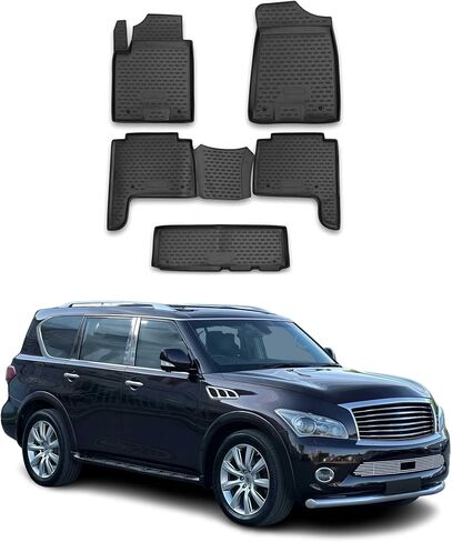 OMAC Floor Mats for Infiniti QX80 2015-2024 Car Mats All Weather 3D Custom Fit Rubber Mat Waterproof Odorless TPE Floor Liners Laser Measured Non-Slip (Black) in Kuwait