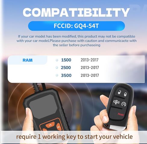 Car Key Replacement Kit fits for Dodge Ram 1500/2500/3500 2013 2014 2015 2016 2017 Keyless Entry Remote Control (FCC ID: GQ4-54T) in Saudi Arabia