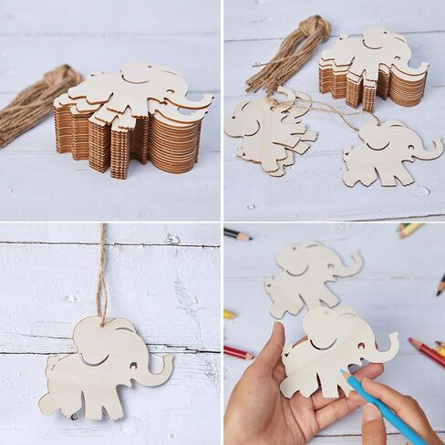 Calf Elephant Cutout Unfinished Wood Wall Art Unfinished Ornaments for Animal Party Door Hanger Christmas Wedding Birthday Party Decoration 20 Pcs in Kuwait