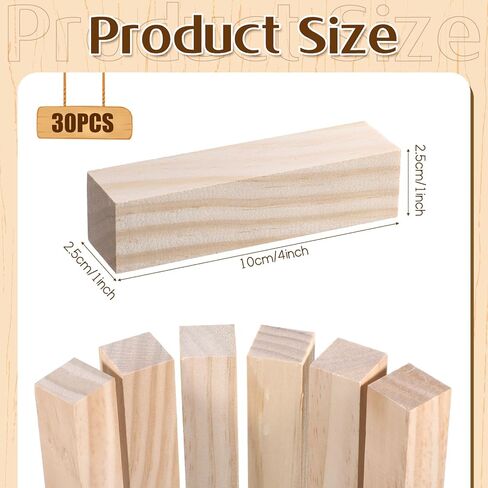 30 PCS Wood Carving Blocks, 4" x 1" x 1" Soft Solid Pine Wood Block, Unfinished Wooden Whittling Blocks, for Beginner Experts DIY Craft Arts in Kuwait