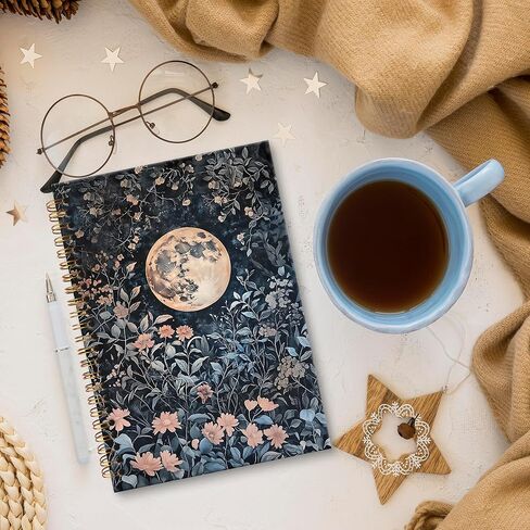 Witchy Moon Floral Notebook Journal, Vintage Dark Gottagecore Spiral Notebook, Gothic Flower Journals Notebooks for Women, Witch Office School Supplies Gifts, 5.5x8.3In in Saudi Arabia