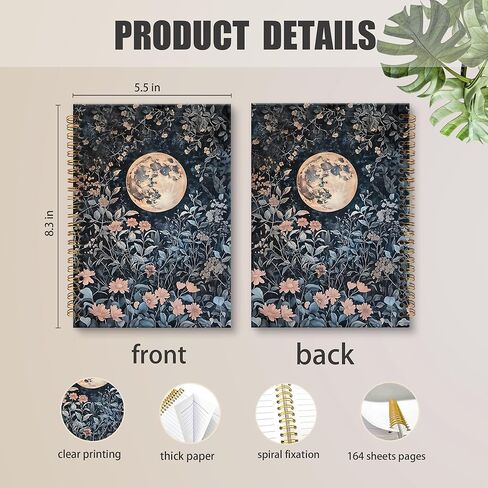 Witchy Moon Floral Notebook Journal, Vintage Dark Gottagecore Spiral Notebook, Gothic Flower Journals Notebooks for Women, Witch Office School Supplies Gifts, 5.5x8.3In in Saudi Arabia