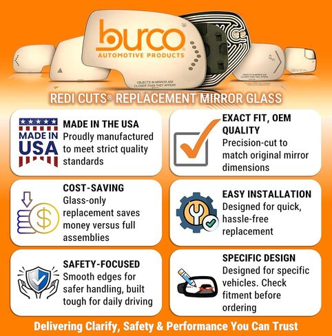 Burco 5391S زجاج مرآة رؤية جانبية محدبة للركاب مع إشارة الانعطاف، OEM# YL3Z17K707BA، يناسب Ford Expedition 1997-1999، F-150 1997-2003، F-150 Heritage 2004، F-250 1997-1999، F-350 1997، Snap Fit in Kuwait