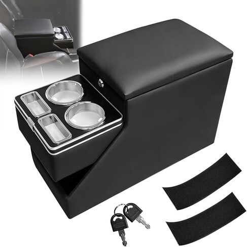 Universal Center Console Organizer for Minivans, SUVs & Trucks - Floor/Bench Lockable Storage Box with Sliding Lid, Drawer, Cup Holders & Phone Holder - 21.06" L x 7.06" W x 13.77" H in Saudi Arabia