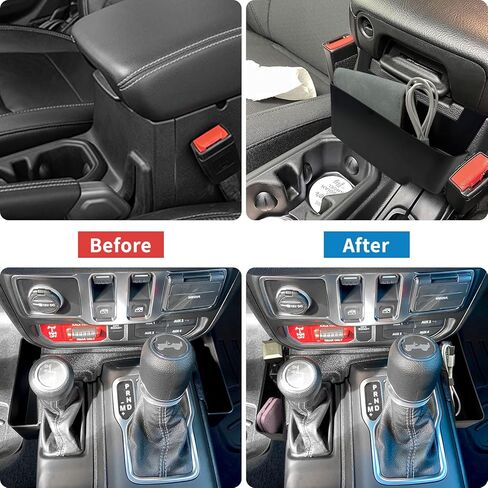 Zxiaochun 4PCS Center Console Organizer Tray for 2018 2019 2020-2023 Jeep Wrangler JL/JLU/4XE & Gladiator JT Accessories, Gear Shift Side Tray Organizer, Hanging Armrest Storage Box (Not for JK/JKU) in Saudi Arabia
