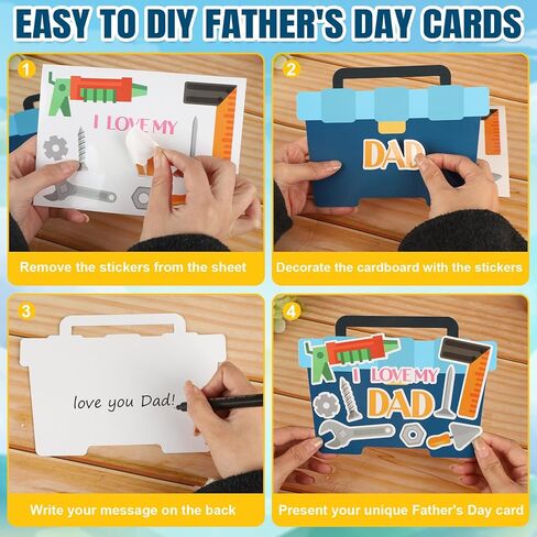 24 قطعة من بطاقات عيد الأب للأطفال، مجموعة صنع بطاقات صندوق الأدوات من الورق المقوى DIY، اصنع بطاقات تهنئة صندوق الأدوات الخاصة بك لعيد الأب وعيد ميلاد الأب وبطاقات الأنشطة الصفية ومستلزمات المنزل in Kuwait