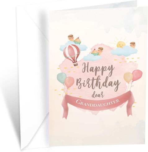 بطاقة عيد ميلاد حفيدة Prime Greetings، مصنوعة في أمريكا، مخزون بطاقات سميك مع ظرف ممتاز معبأ في بريد عرض تقديمي قابل لإعادة الاستخدام، صديق للبيئة، 5 بوصة × 7.75 بوصة in Kuwait