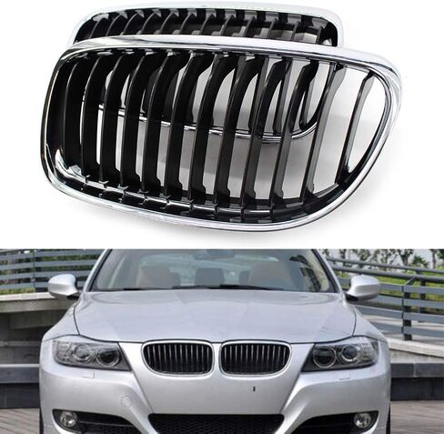 شبكة الكلى الأمامية للسيارات، نمط خط واحد، لسيارة BMW 3 Series E90 سيدان / E91 للتجول LCI 325i 328i 335i 4 أبواب 2009-2011، كروم in Kuwait