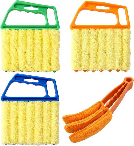 4-Piece Set Blinds Cleaner Tool, Mini Blind Cleaner, Blind Duster for Wood Blinds with Large Blue Green Orange Brushes and Small Orange Brush, Efficient Dust Removal for Window Coverings in Saudi Arabia