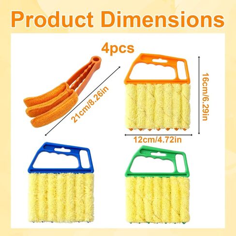 4-Piece Set Blinds Cleaner Tool, Mini Blind Cleaner, Blind Duster for Wood Blinds with Large Blue Green Orange Brushes and Small Orange Brush, Efficient Dust Removal for Window Coverings in Saudi Arabia