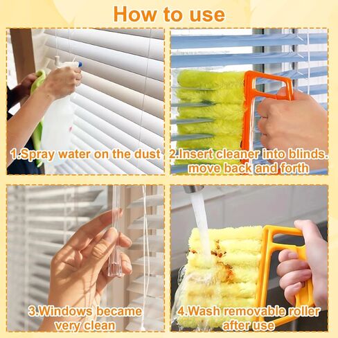 4-Piece Set Blinds Cleaner Tool, Mini Blind Cleaner, Blind Duster for Wood Blinds with Large Blue Green Orange Brushes and Small Orange Brush, Efficient Dust Removal for Window Coverings in Saudi Arabia