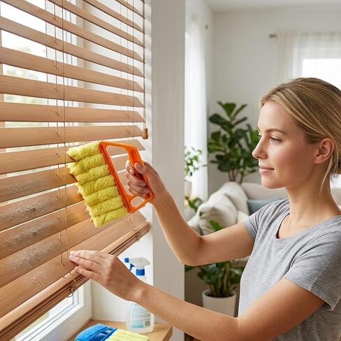 4-Piece Set Blinds Cleaner Tool, Mini Blind Cleaner, Blind Duster for Wood Blinds with Large Blue Green Orange Brushes and Small Orange Brush, Efficient Dust Removal for Window Coverings in Saudi Arabia