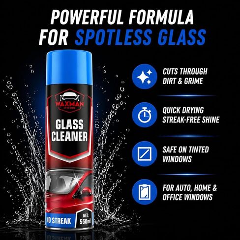Car Glass Cleaner Foam - Streak-Free Windshield Cleaner Spray - Safe for Tinted Windows - Fast Drying No Drip Formula for Crystal Clear Visibility - 18.6 oz in Saudi Arabia